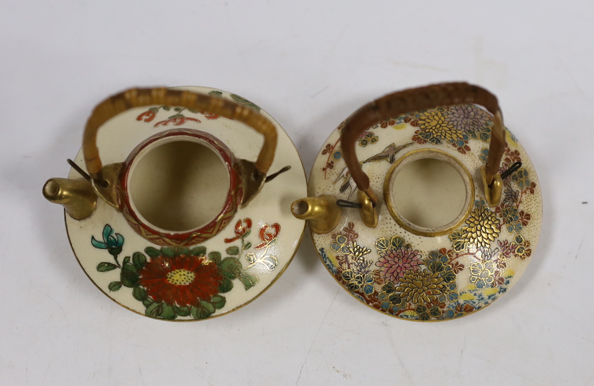 Two Japanese Satsuma pottery miniature teapots, early 20th century, largest 7cm wide